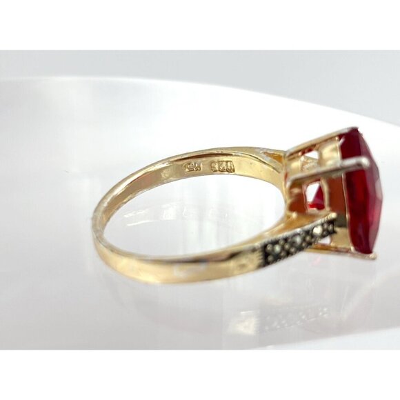 Heart Shaped Garnet Gemstone Vermeil Marcasite Vintage Vintage Ring - sz 8.5 - Picture 7 of 10